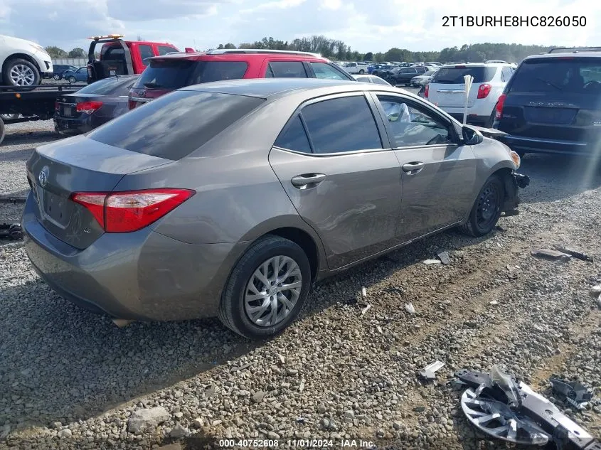 2017 Toyota Corolla Le VIN: 2T1BURHE8HC826050 Lot: 40752608