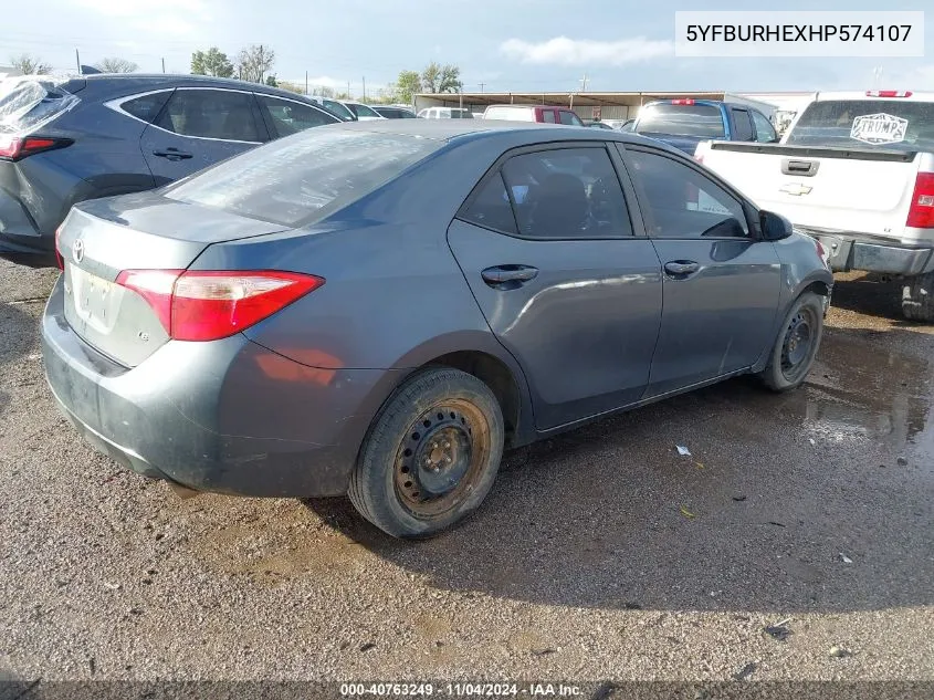 2017 Toyota Corolla Le VIN: 5YFBURHEXHP574107 Lot: 40763249