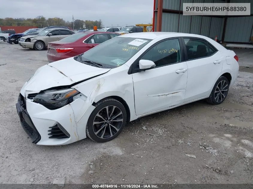 2017 Toyota Corolla Se VIN: 5YFBURHE6HP688380 Lot: 40764916