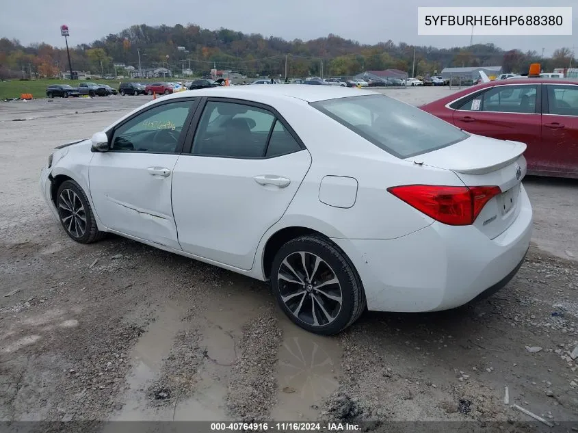 2017 Toyota Corolla Se VIN: 5YFBURHE6HP688380 Lot: 40764916