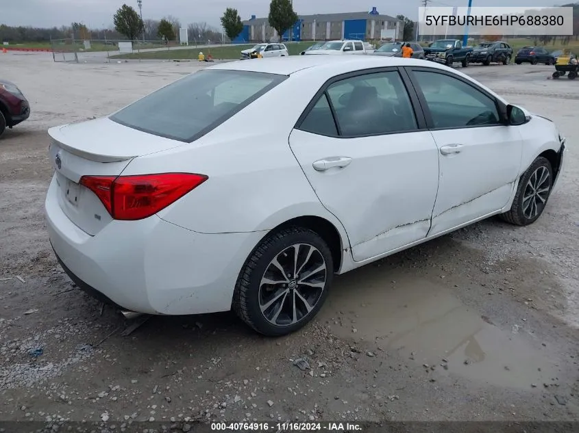 2017 Toyota Corolla Se VIN: 5YFBURHE6HP688380 Lot: 40764916