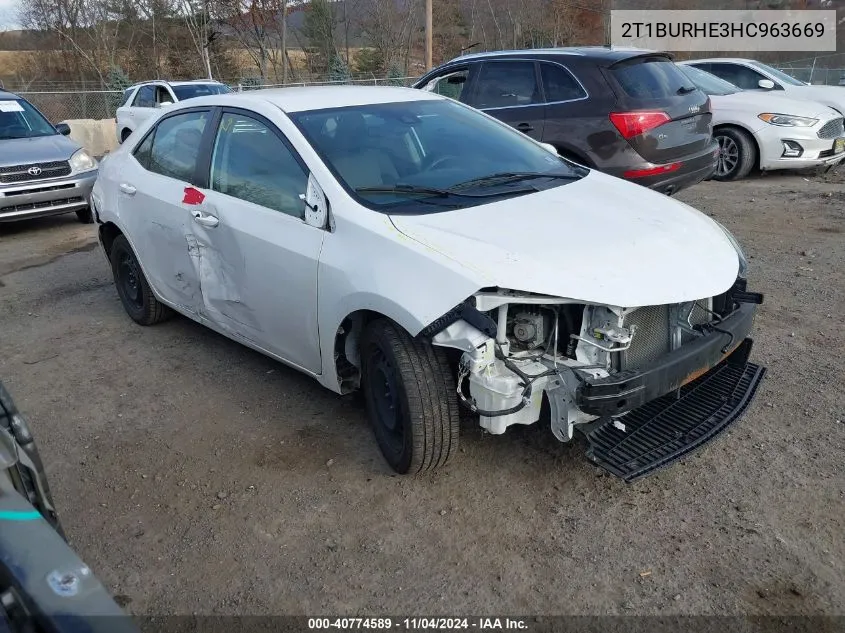 2017 Toyota Corolla Le VIN: 2T1BURHE3HC963669 Lot: 40774589