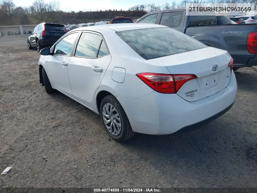 2017 Toyota Corolla Le VIN: 2T1BURHE3HC963669 Lot: 40774589