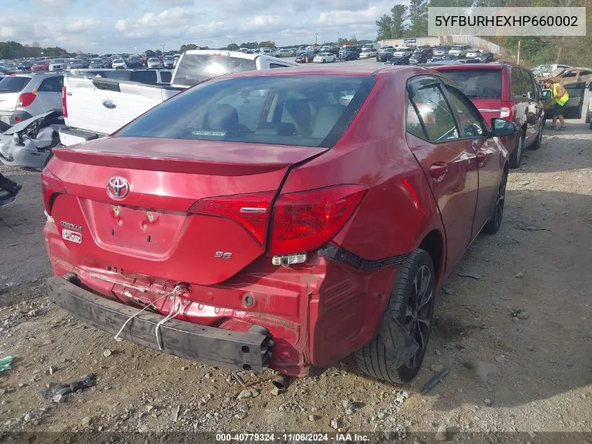 2017 Toyota Corolla Se VIN: 5YFBURHEXHP660002 Lot: 40779324