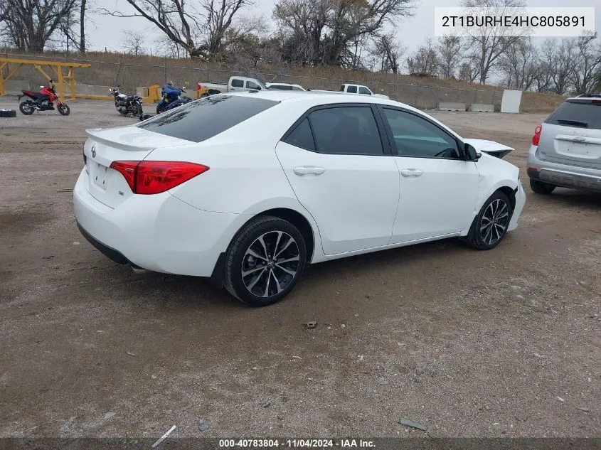 2017 Toyota Corolla L/Le/Xle/Se/Xse VIN: 2T1BURHE4HC805891 Lot: 40783804