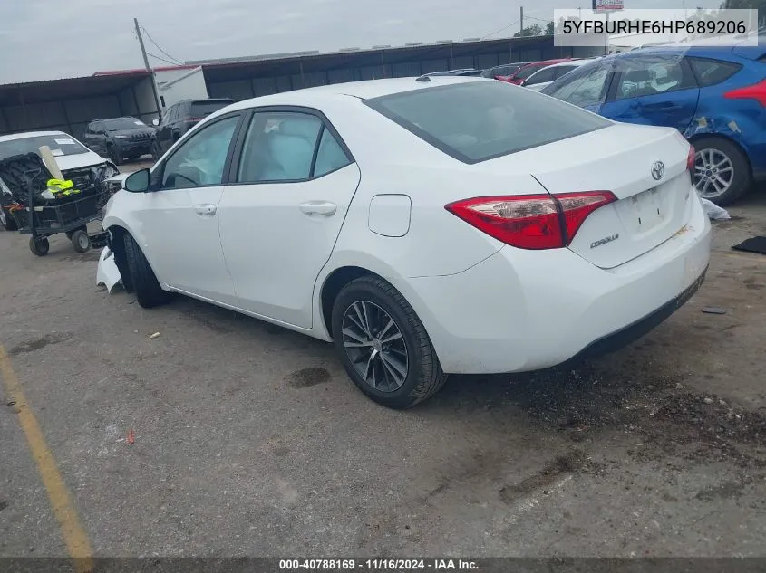 2017 Toyota Corolla L/Le/Xle/Se/Xse VIN: 5YFBURHE6HP689206 Lot: 40788169