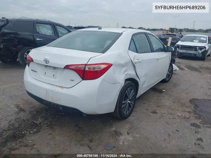 2017 Toyota Corolla L/Le/Xle/Se/Xse VIN: 5YFBURHE6HP689206 Lot: 40788169