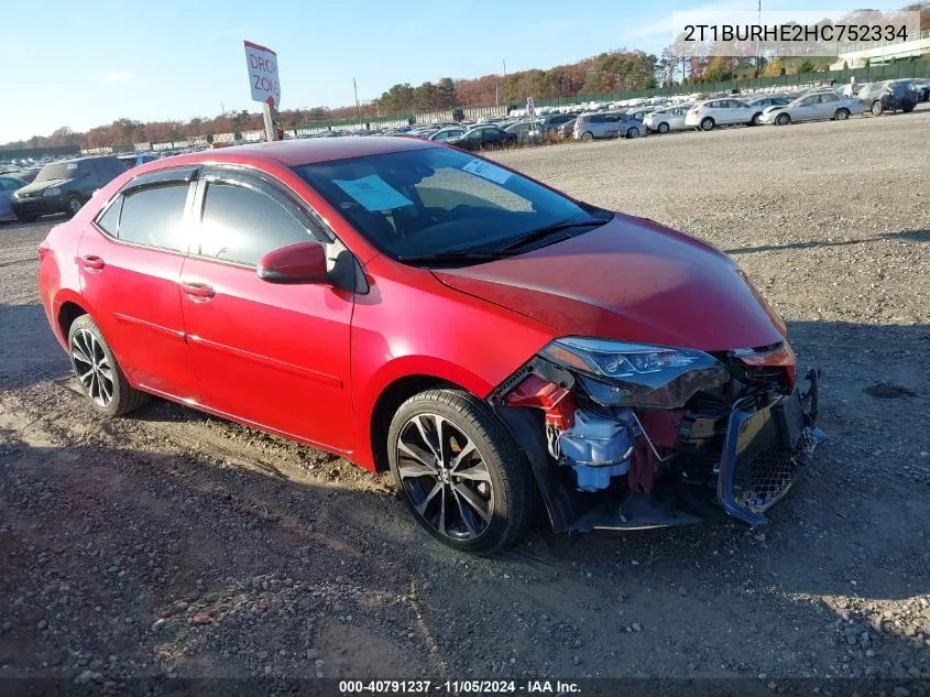 2017 Toyota Corolla Se VIN: 2T1BURHE2HC752334 Lot: 40791237