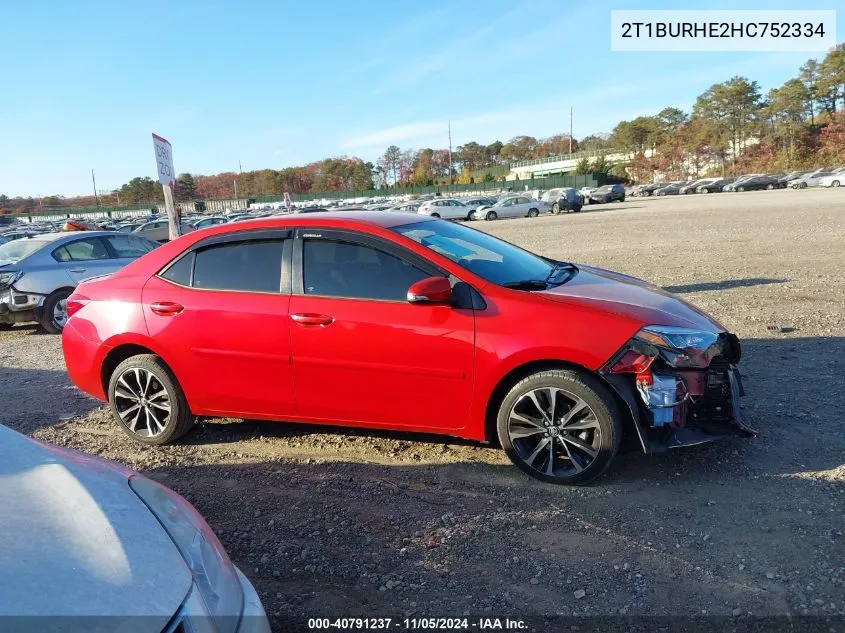 2017 Toyota Corolla Se VIN: 2T1BURHE2HC752334 Lot: 40791237