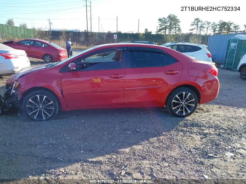 2017 Toyota Corolla Se VIN: 2T1BURHE2HC752334 Lot: 40791237