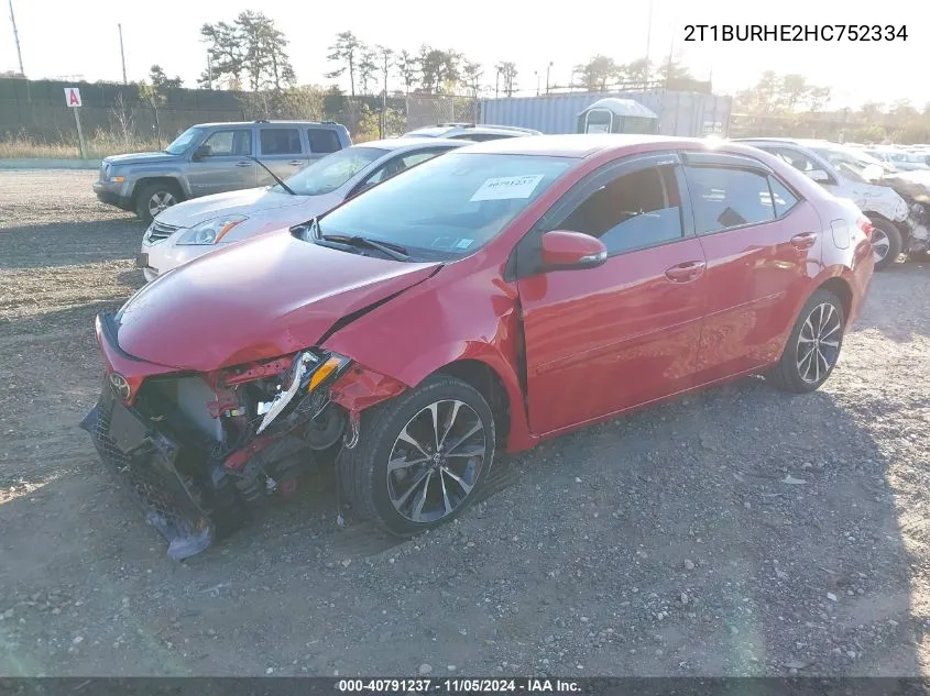 2017 Toyota Corolla Se VIN: 2T1BURHE2HC752334 Lot: 40791237