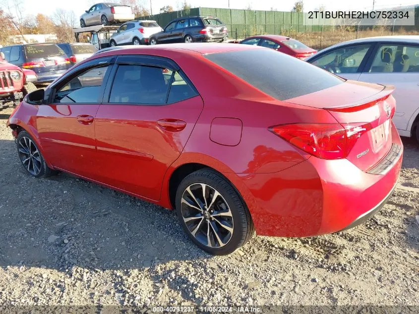 2017 Toyota Corolla Se VIN: 2T1BURHE2HC752334 Lot: 40791237