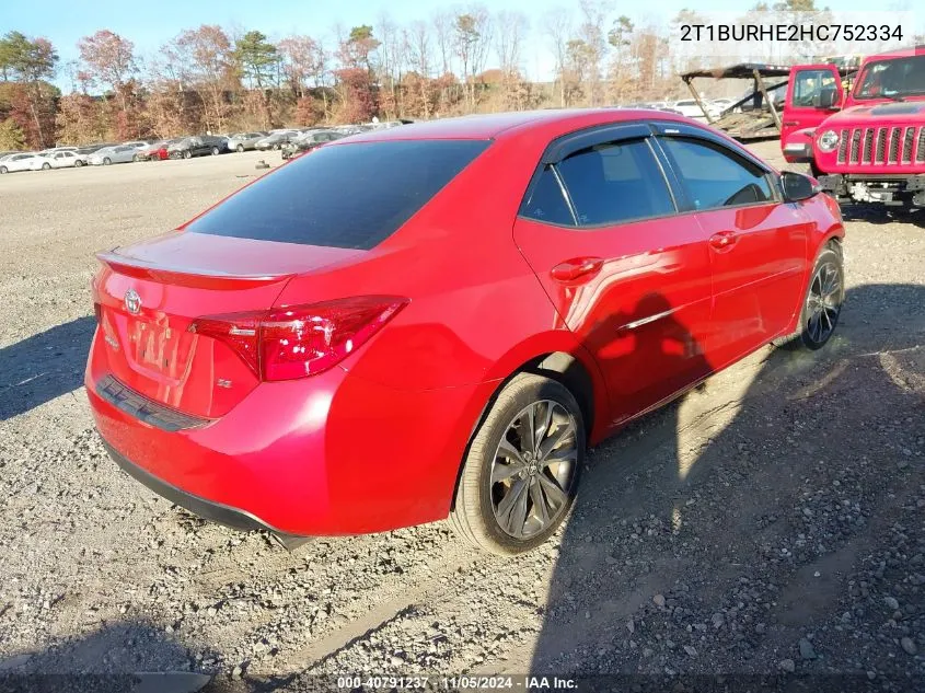 2017 Toyota Corolla Se VIN: 2T1BURHE2HC752334 Lot: 40791237