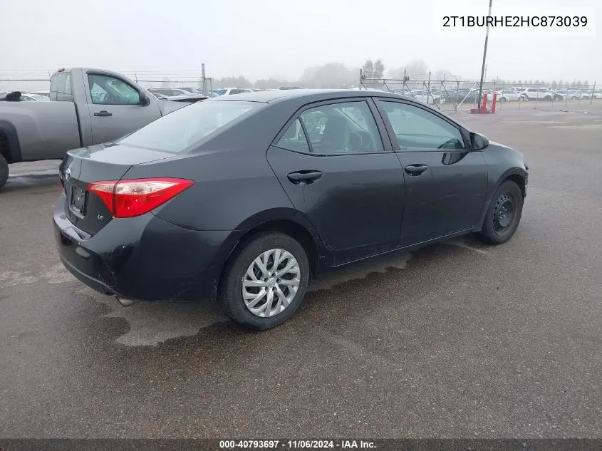 2017 Toyota Corolla Le VIN: 2T1BURHE2HC873039 Lot: 40793697