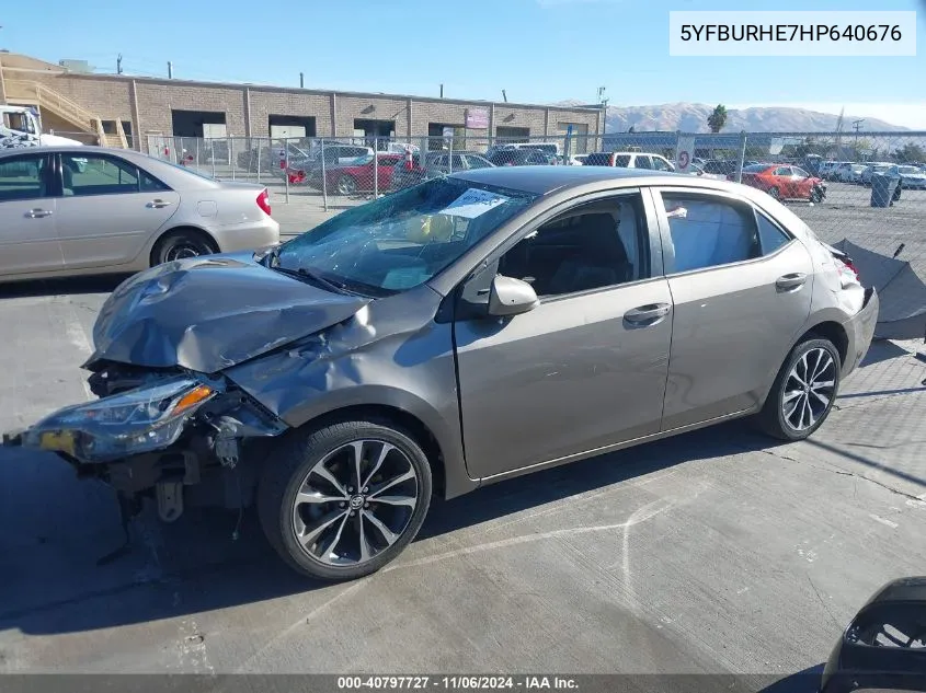 2017 Toyota Corolla Se VIN: 5YFBURHE7HP640676 Lot: 40797727