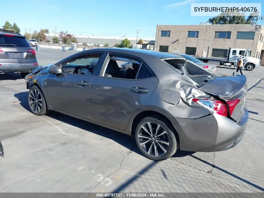 2017 Toyota Corolla Se VIN: 5YFBURHE7HP640676 Lot: 40797727