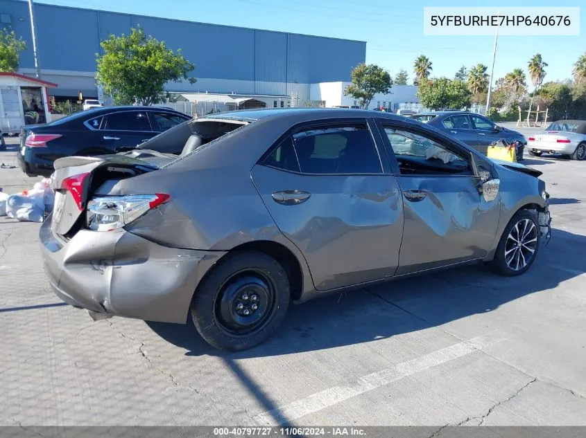 2017 Toyota Corolla Se VIN: 5YFBURHE7HP640676 Lot: 40797727