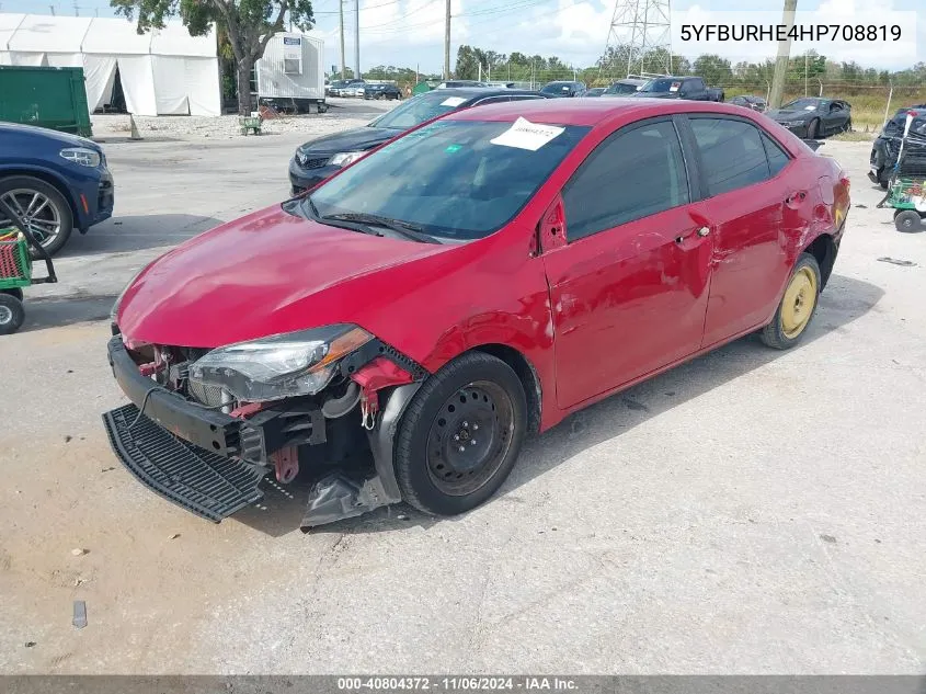 2017 Toyota Corolla Le VIN: 5YFBURHE4HP708819 Lot: 40804372