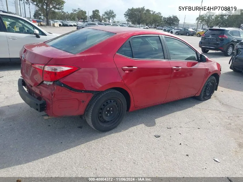 2017 Toyota Corolla Le VIN: 5YFBURHE4HP708819 Lot: 40804372