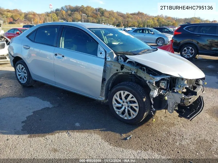 2017 Toyota Corolla Le VIN: 2T1BURHE4HC795136 Lot: 40835588