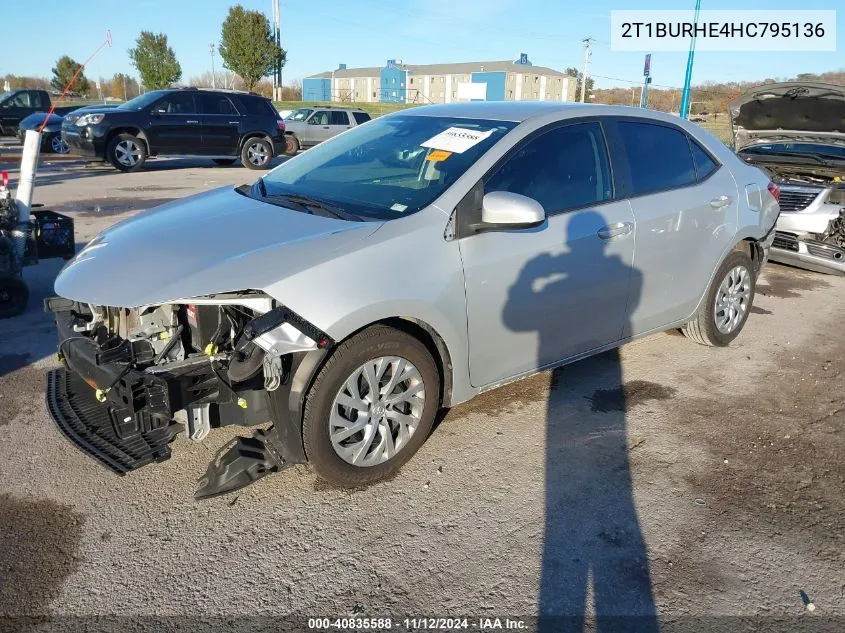 2017 Toyota Corolla Le VIN: 2T1BURHE4HC795136 Lot: 40835588