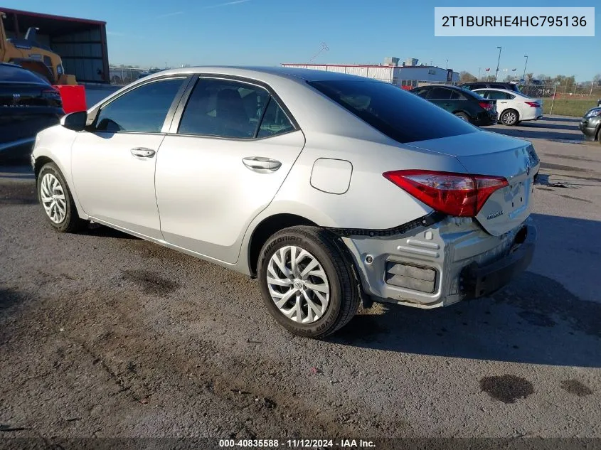 2017 Toyota Corolla Le VIN: 2T1BURHE4HC795136 Lot: 40835588