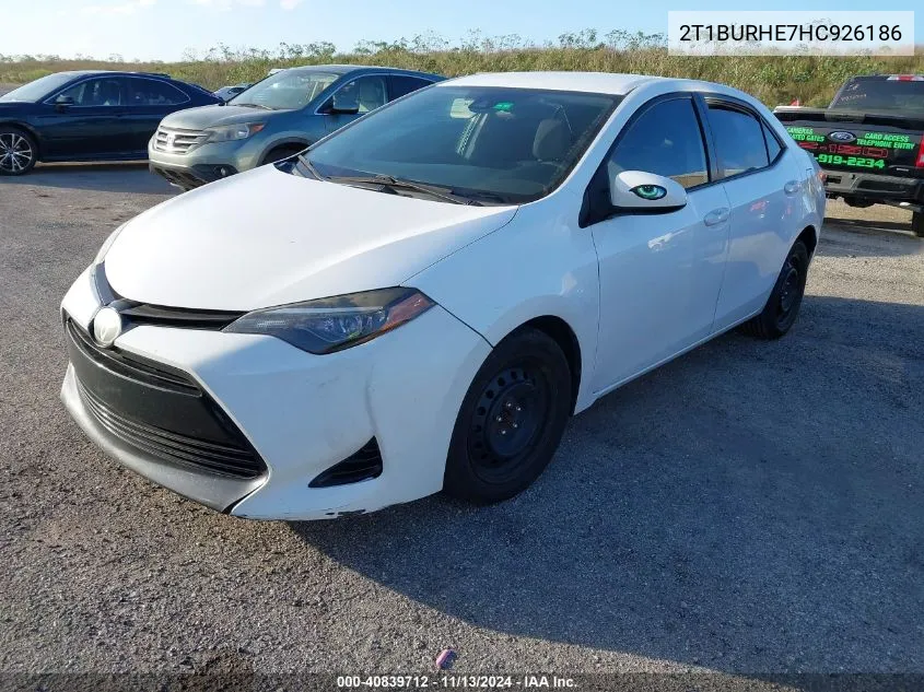 2017 Toyota Corolla Le VIN: 2T1BURHE7HC926186 Lot: 40839712