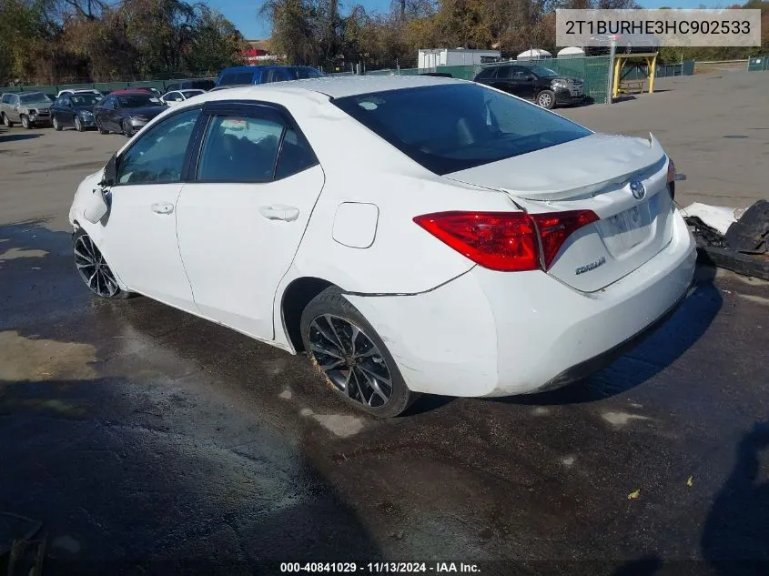 2017 Toyota Corolla Se VIN: 2T1BURHE3HC902533 Lot: 40841029