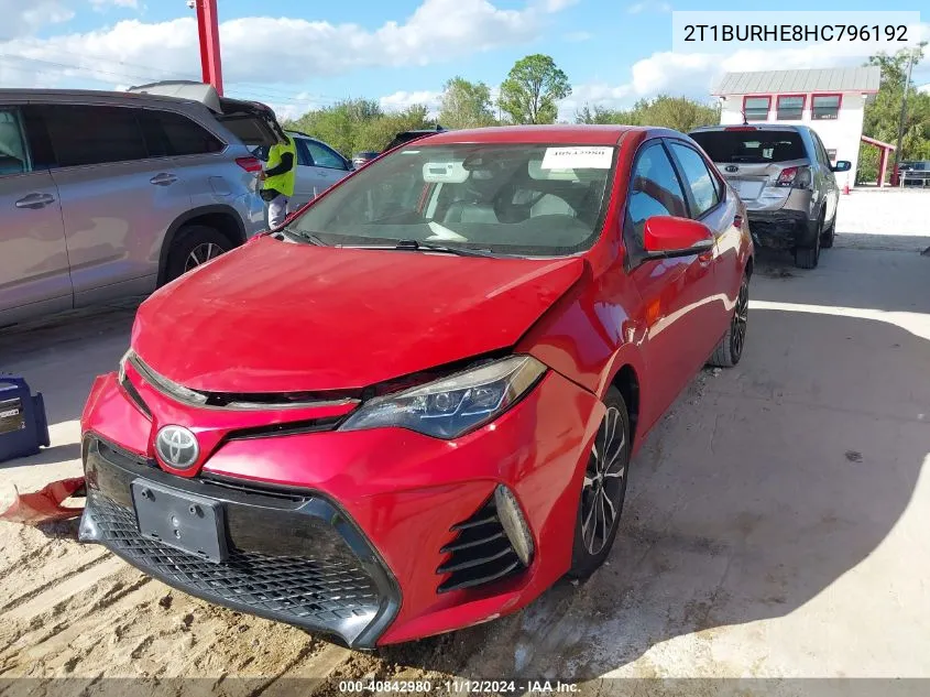 2017 Toyota Corolla Se VIN: 2T1BURHE8HC796192 Lot: 40842980