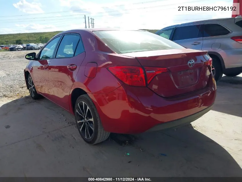 2017 Toyota Corolla Se VIN: 2T1BURHE8HC796192 Lot: 40842980