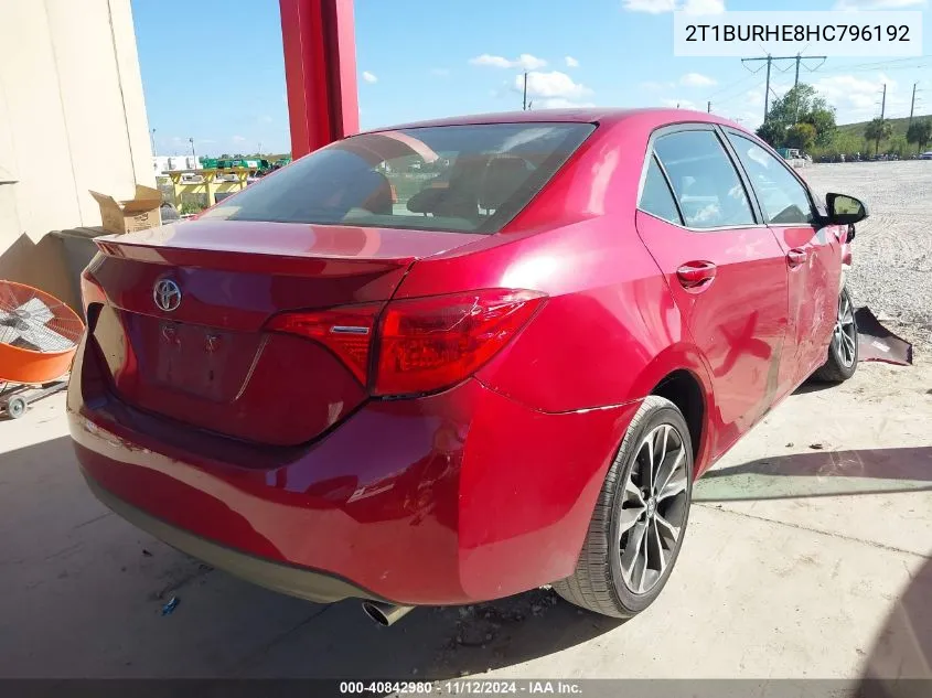 2017 Toyota Corolla Se VIN: 2T1BURHE8HC796192 Lot: 40842980