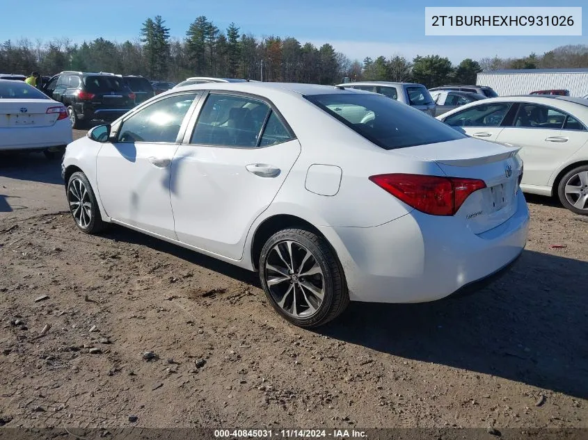 2017 Toyota Corolla L/Le/Xle/Se/Xse VIN: 2T1BURHEXHC931026 Lot: 40845031