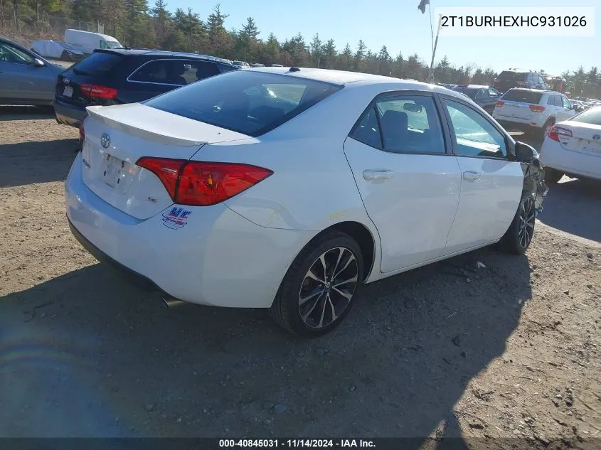 2017 Toyota Corolla L/Le/Xle/Se/Xse VIN: 2T1BURHEXHC931026 Lot: 40845031