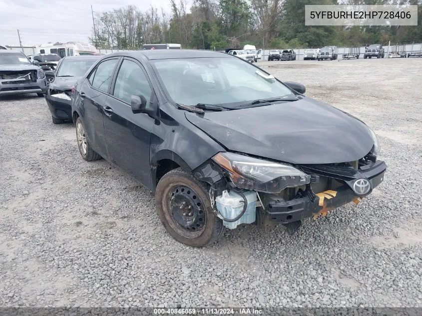 2017 Toyota Corolla Le VIN: 5YFBURHE2HP728406 Lot: 40846059