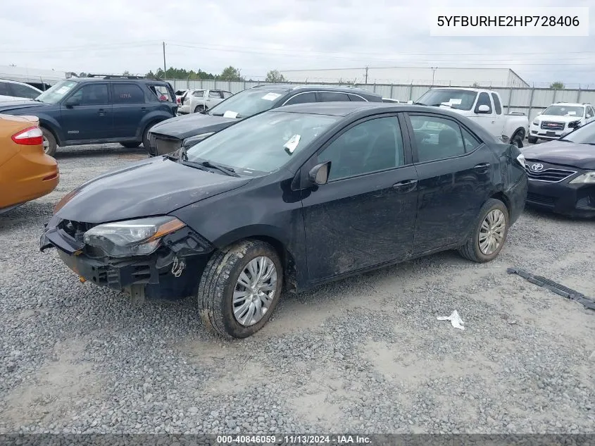 2017 Toyota Corolla Le VIN: 5YFBURHE2HP728406 Lot: 40846059