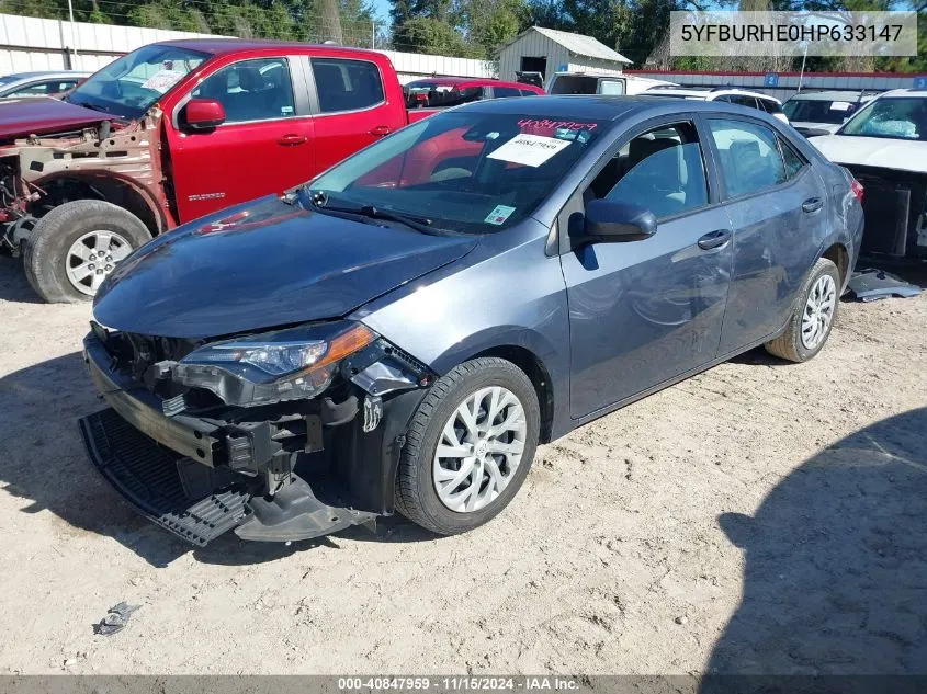 2017 Toyota Corolla Le VIN: 5YFBURHE0HP633147 Lot: 40847959