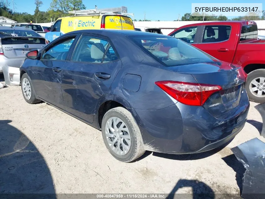 2017 Toyota Corolla Le VIN: 5YFBURHE0HP633147 Lot: 40847959