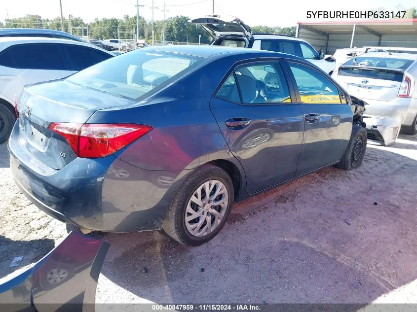 2017 Toyota Corolla Le VIN: 5YFBURHE0HP633147 Lot: 40847959