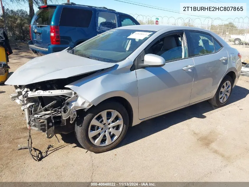 2017 Toyota Corolla Le VIN: 2T1BURHE2HC807865 Lot: 40848022