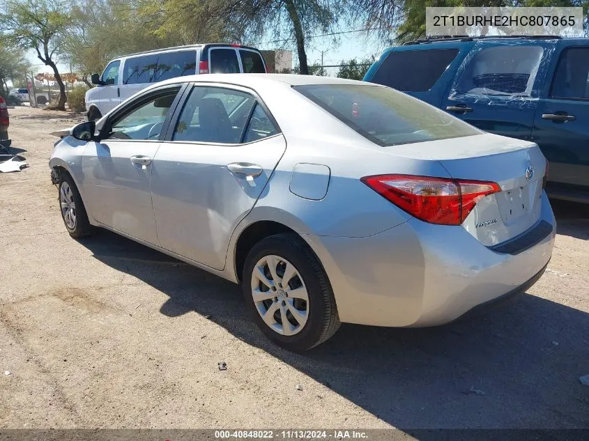 2017 Toyota Corolla Le VIN: 2T1BURHE2HC807865 Lot: 40848022