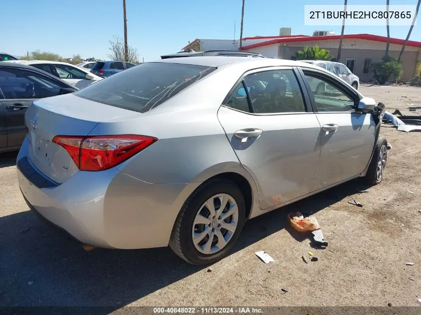 2017 Toyota Corolla Le VIN: 2T1BURHE2HC807865 Lot: 40848022