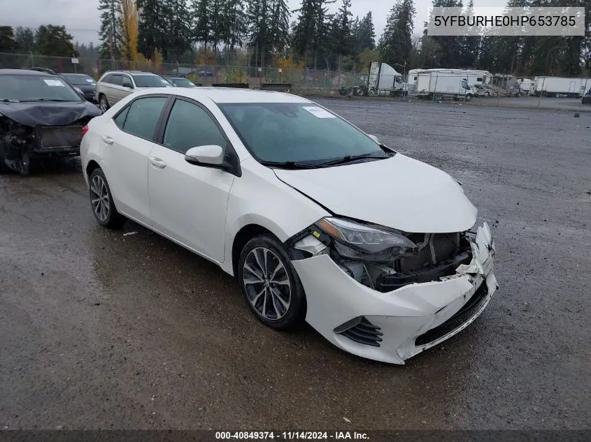 2017 Toyota Corolla Se VIN: 5YFBURHE0HP653785 Lot: 40849374