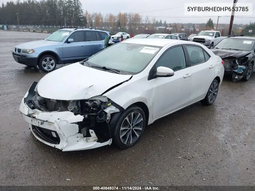 2017 Toyota Corolla Se VIN: 5YFBURHE0HP653785 Lot: 40849374