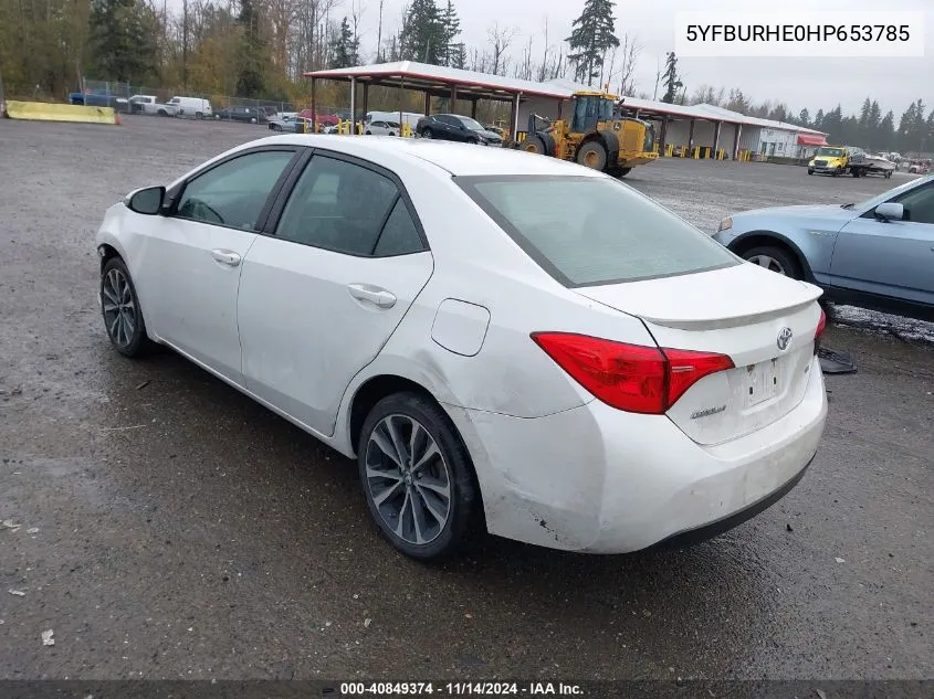 2017 Toyota Corolla Se VIN: 5YFBURHE0HP653785 Lot: 40849374