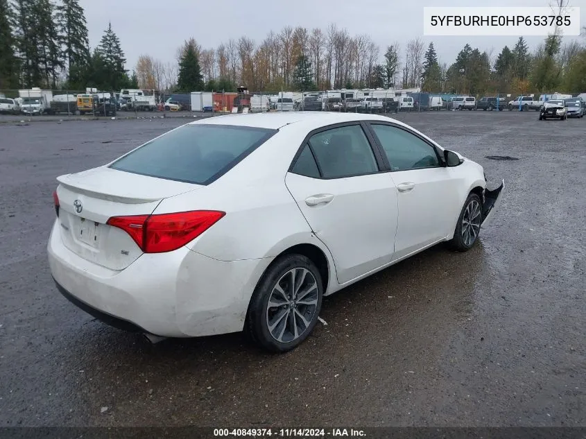 2017 Toyota Corolla Se VIN: 5YFBURHE0HP653785 Lot: 40849374