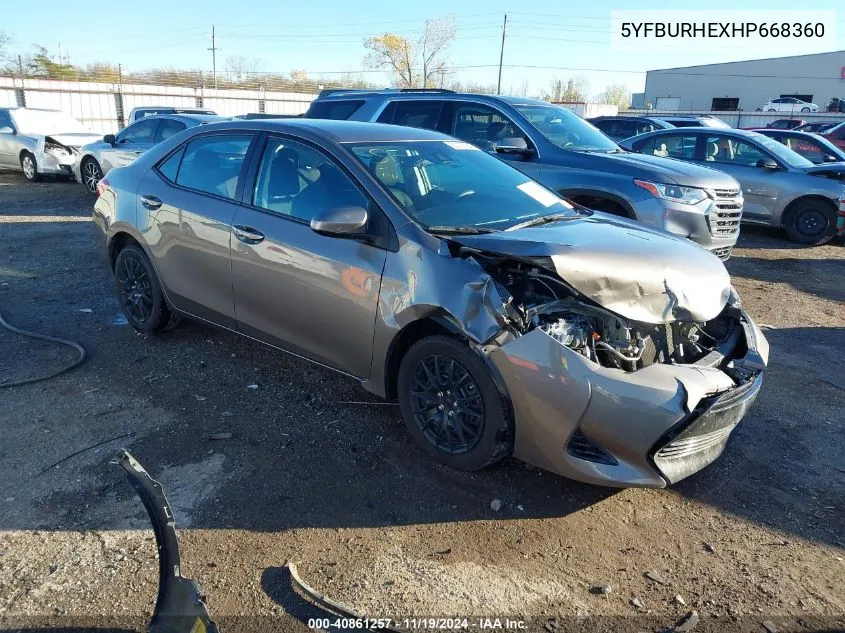 2017 Toyota Corolla Le VIN: 5YFBURHEXHP668360 Lot: 40861257