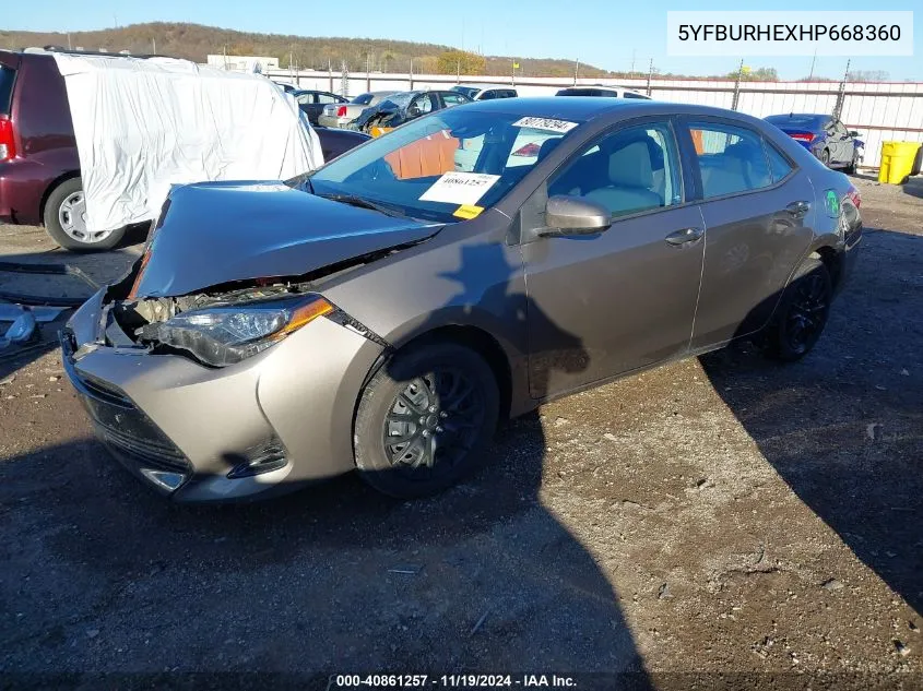 2017 Toyota Corolla Le VIN: 5YFBURHEXHP668360 Lot: 40861257