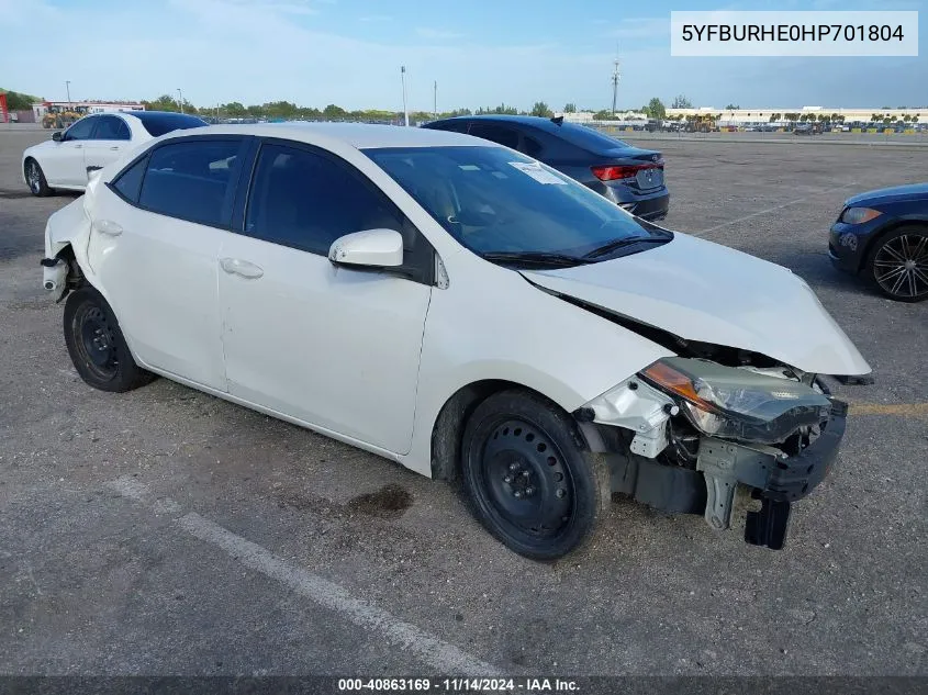 2017 Toyota Corolla Le VIN: 5YFBURHE0HP701804 Lot: 40863169