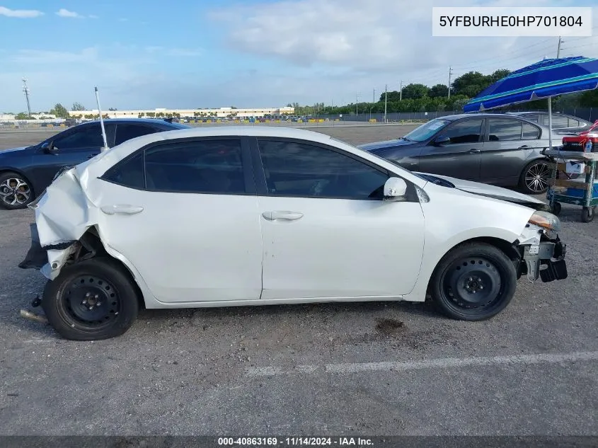 2017 Toyota Corolla Le VIN: 5YFBURHE0HP701804 Lot: 40863169