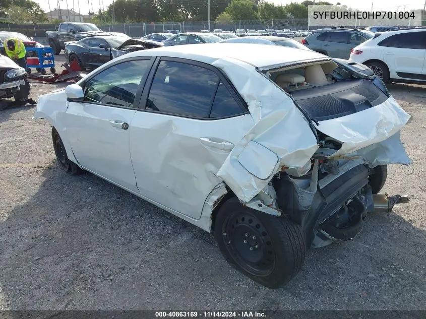 2017 Toyota Corolla Le VIN: 5YFBURHE0HP701804 Lot: 40863169